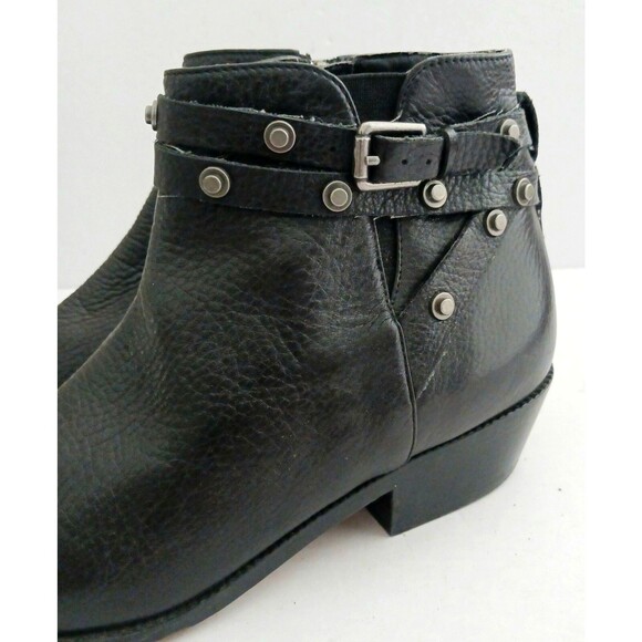 Halogen Lidia Blk Leather Moto Ankle Boot Studded Harness Buckle Strap Sz 8 - Picture 7 of 14